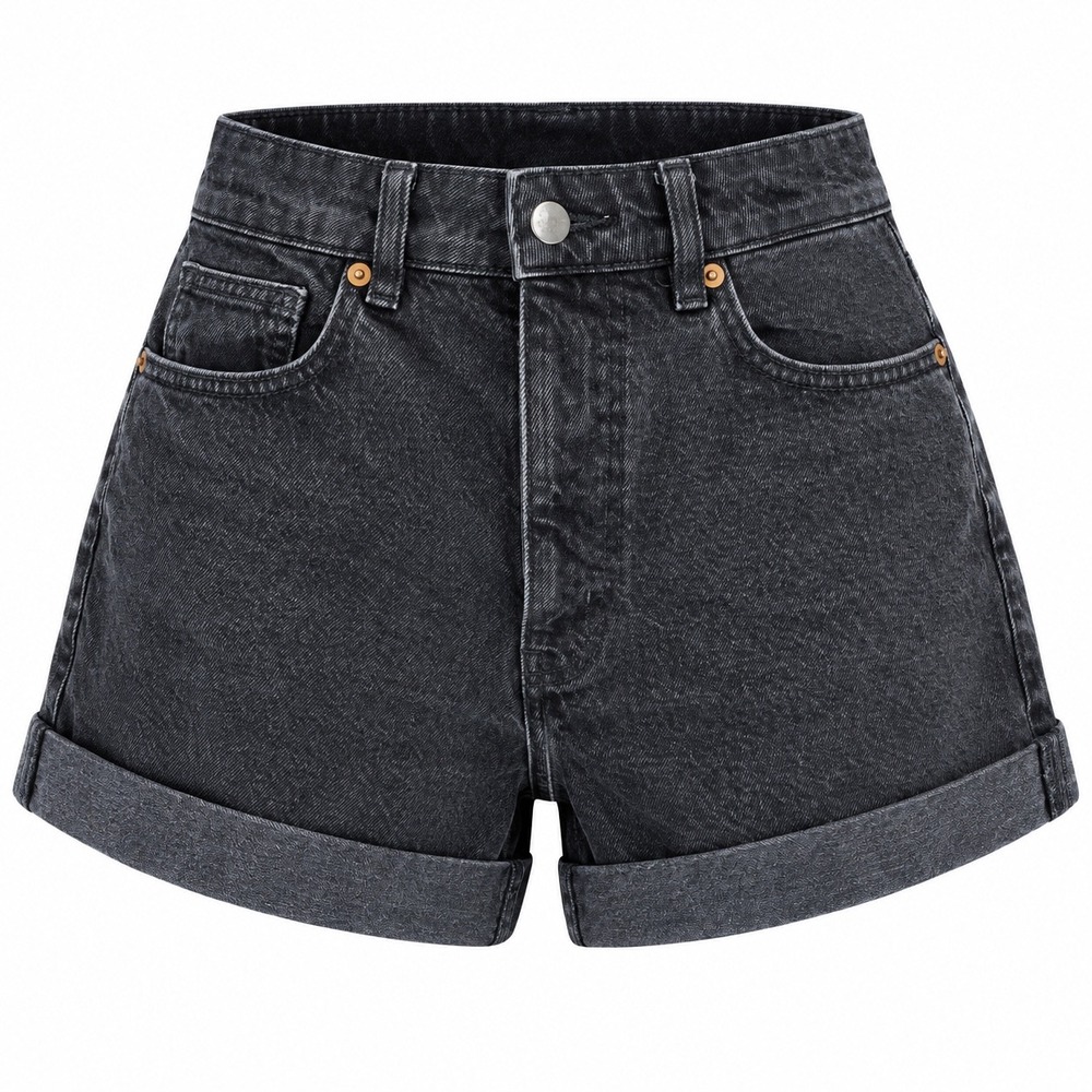 H&M Womens Denim Shorts Size 4 Cotton Black High Rise Cuffed